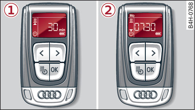 Remote control for auxiliary heating: -1- switching on immediately -2- setting the timer